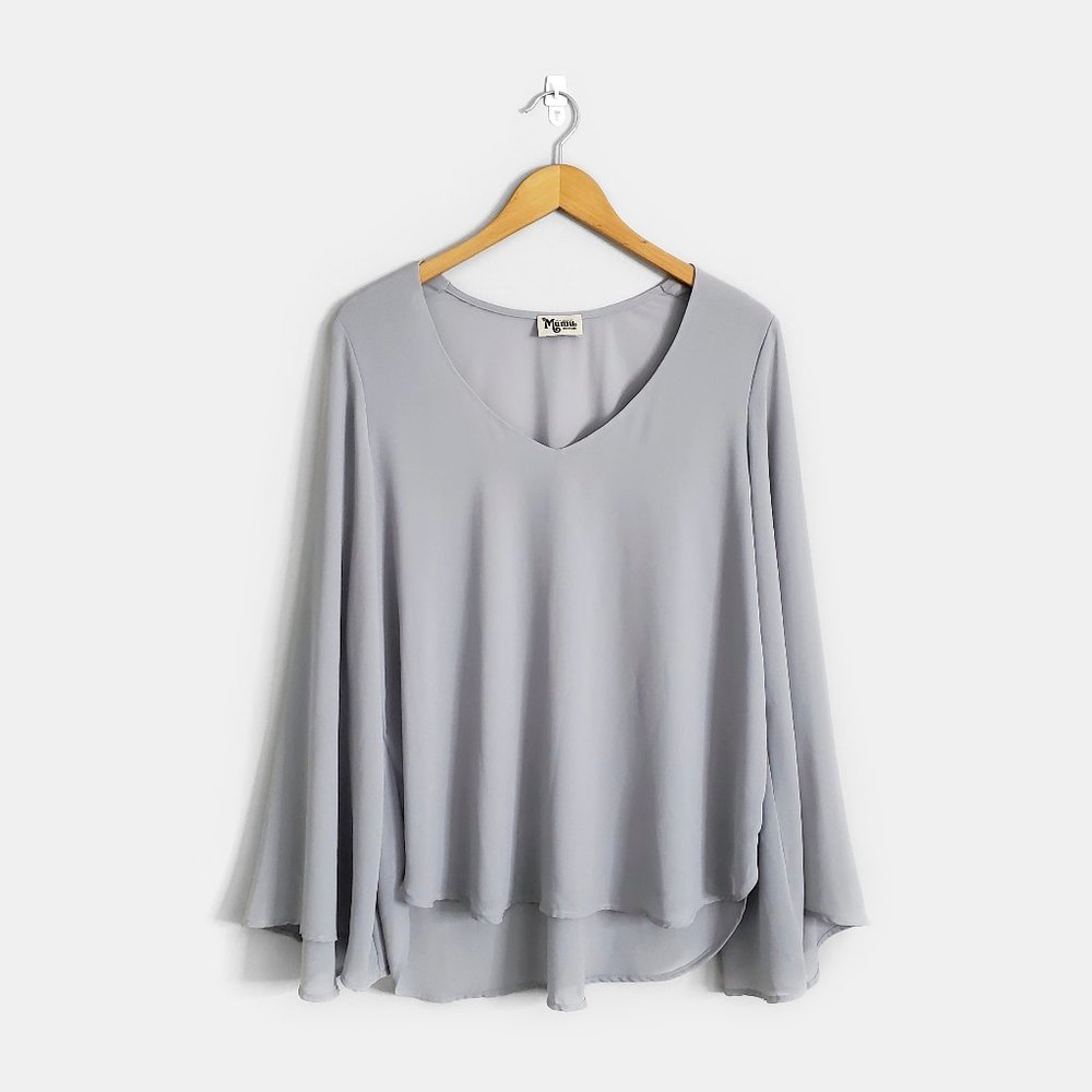 SHOW ME YOUR MUMU Grey V Neck Wide Sleeve Hippie Dippie Top